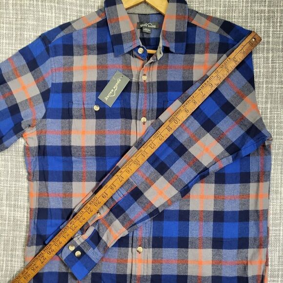 NWT Eddie Bauer Flannel Shirt Blue Orange Plaid Button Down Men's M - Picture 10 of 12